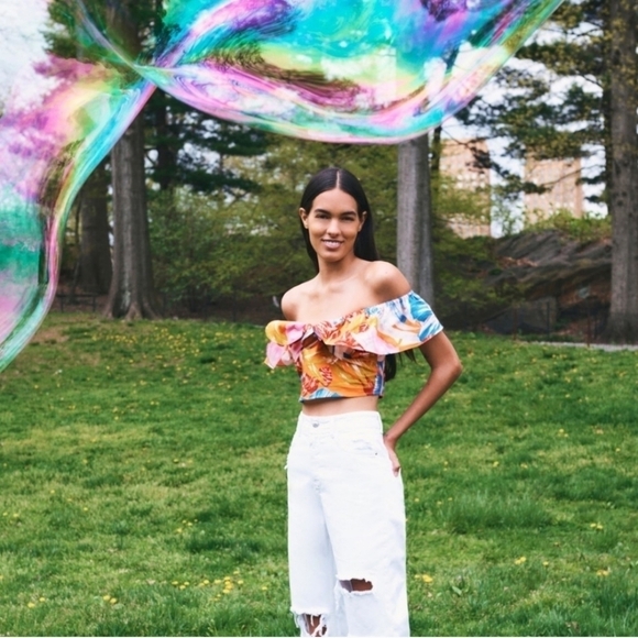 Zara Linen Fiesta Tropical Crop Top Size S Summer Beach Festival - Picture 3 of 13